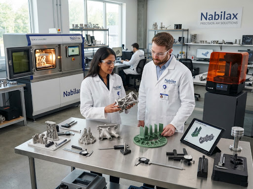 Modern industrial precision engineering laboratory and high-tech additive manufacturing workshop for Nabilax